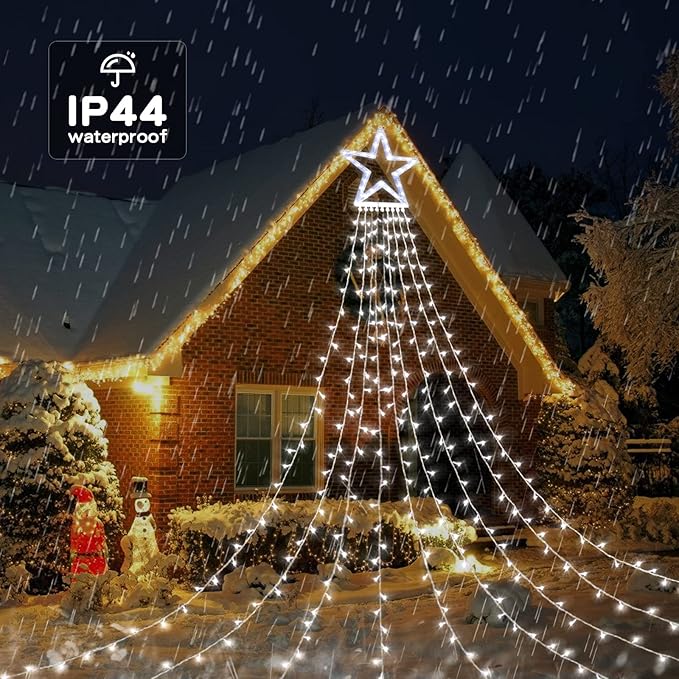 Christmas String Lights Outdoor Decoration 317 LED Star Fairy String Lights 8 Modes & Waterproof for Party Wedding Patio Yard New Year Holiday Indoor Outdoor Cool White