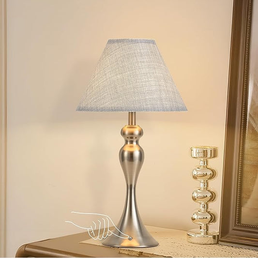 Cordless Bedside Lamp for Living Room, Table Lamp for Bedroom, 3-Way Dimmable Nightstand Lamp with Fabric Shade, Rechargeable Touch Led Desk Lamp Battery Operated Lamp for Dorm, Home Office (Nickel)