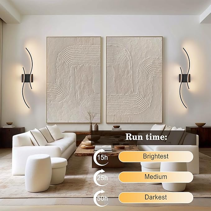 Battery Operated Wall Sconces with Remote Control, Stepless Colors 3000K-6000K & Dimming, LED Black Wireless Wall Light for Living Room, Hallway, Bedroom, 27.5 Inch (1 Pack)