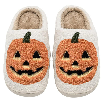 ULEL Halloween Pumpkin Slippers for Womens Mens Plush Warm Spooky Lantern Pumpkin Slippers House Shoes Yellow-41-42