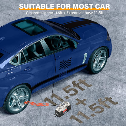 GSPSCN Silver Dual Cylinder 12V Air Compressor Pump for Car, Heavy Duty Portable Tire Inflator 150PSI with LED Work Lights for Auto,Truck,SUV, RV,Balls etc