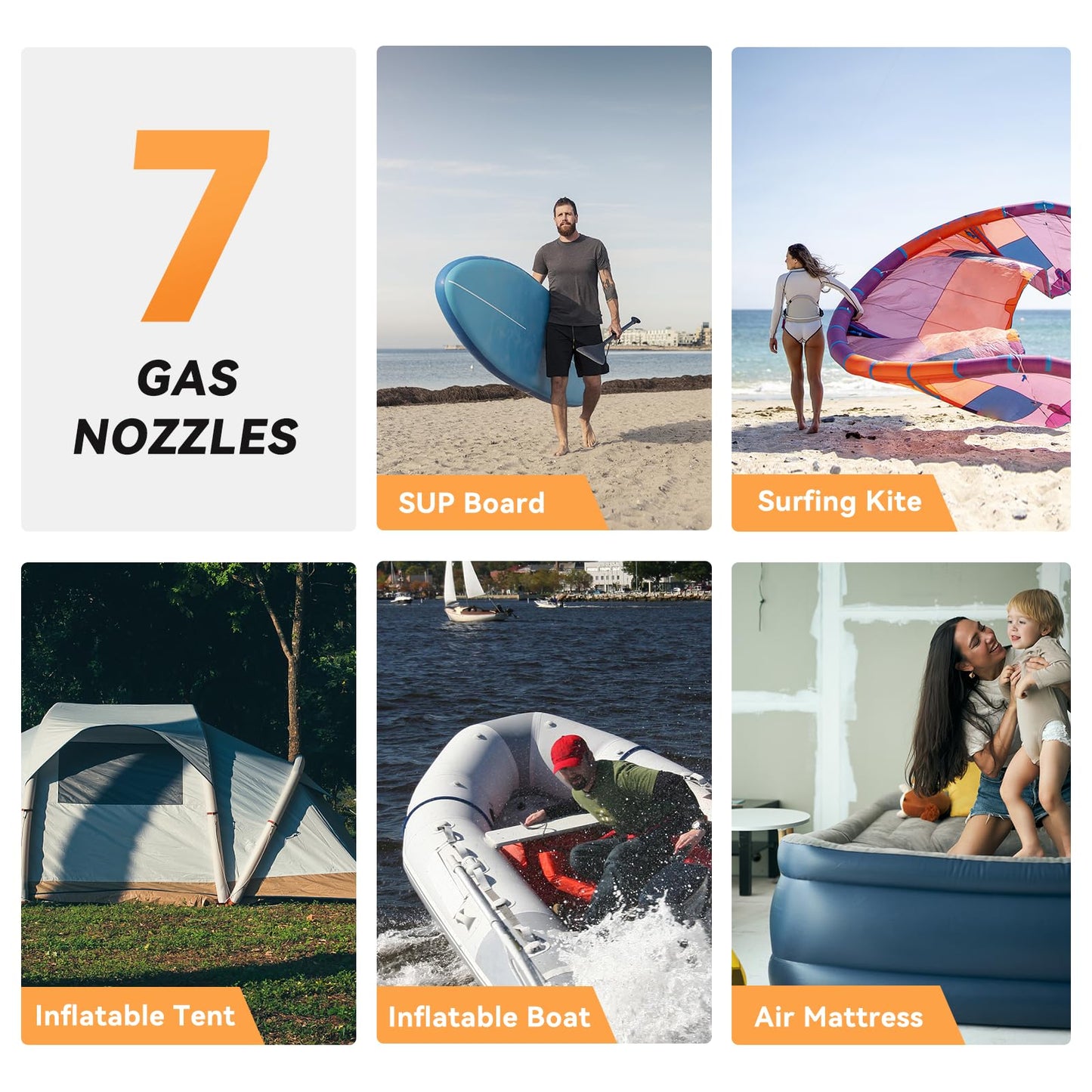 dwndpump Electric Paddle Board Pump, Rechargeable 20 PSI SUP Pump, Dual-Stage Inflation and Deflation Sup Air Pump, Portable Electric Pump for Kayaks, Wind Wings, SUPs (with 7 Valve Adapters)