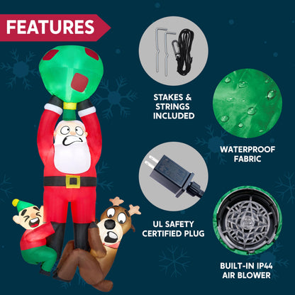 Joiedomi 8 FT Tall Hanging Christmas Inflatable Outdoor Decoration, Christmas Blow Up Santa with Reindeer Elf Inflatable, Inflatable Climbing Santa for Christmas Roof Decor Christmas Yard Decor