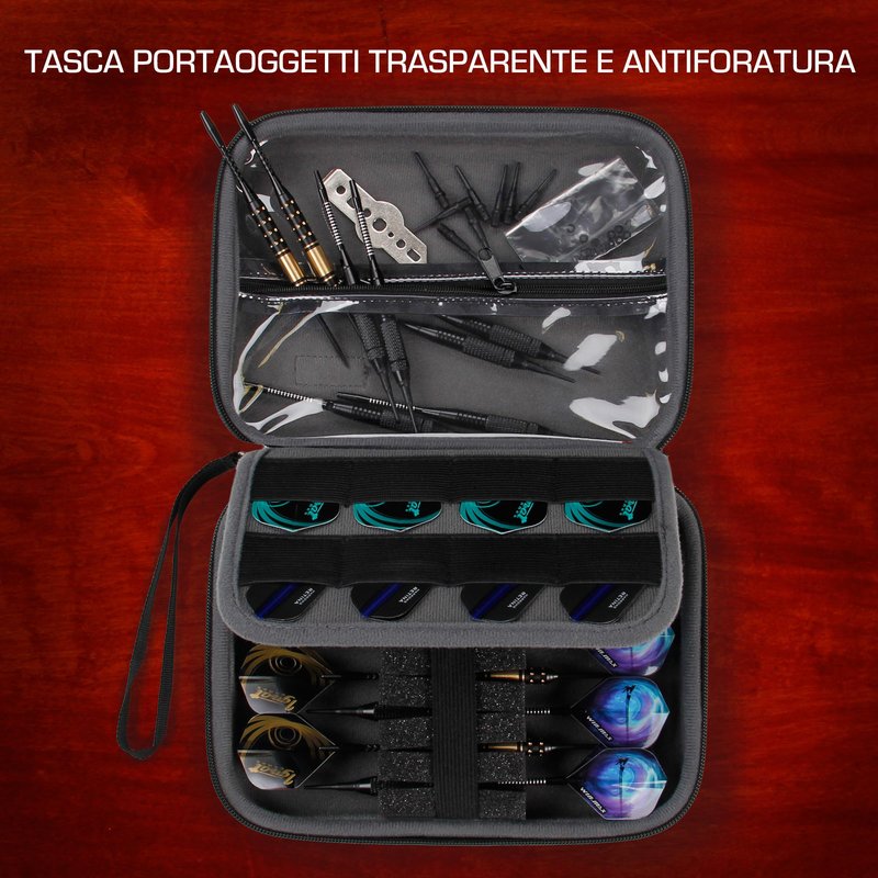 USA Gear Hard Shell Dart Case - Protective Storage Carrying Case for Darts (8), Tips, Flights, Shafts, Sharpeners, More Accessories - Compatible with Soft Tip and Steel Tip (Black)