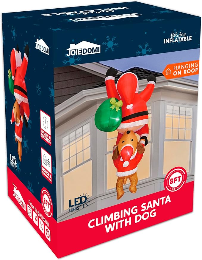 Joiedomi 8 FT Hanging Christmas Inflatables Outdoor Decoration, Blow Up Climbing Santa with Dog, Christmas Blow Up Yard Decorations with Build-in LED for Xmas Party, Garden, Lawn, Roof Decor