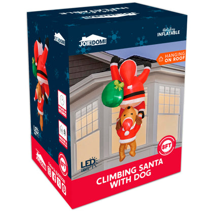 Joiedomi 8 FT Hanging Christmas Inflatables Outdoor Decoration, Blow Up Climbing Santa with Dog, Christmas Blow Up Yard Decorations with Build-in LED for Xmas Party, Garden, Lawn, Roof Decor