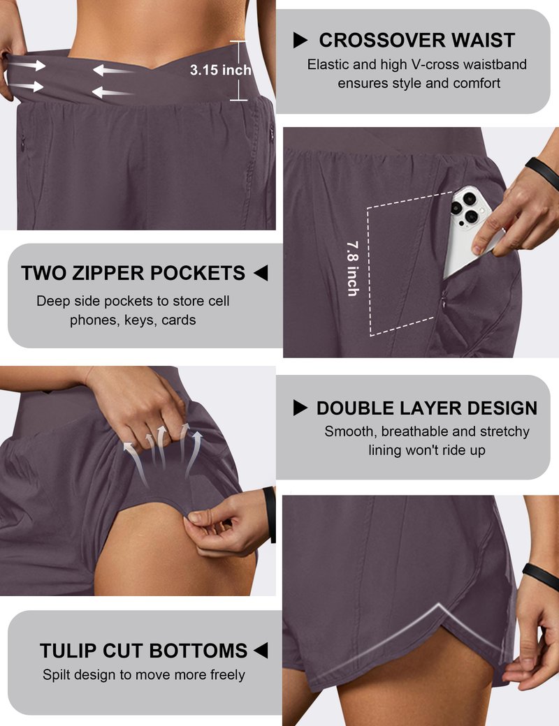 Blooming Jelly Women's Workout Shorts Athletic Running Elastic High Waisted Black Gym Yoga Shorts with Zipper Pockets (Coffee,Medium)
