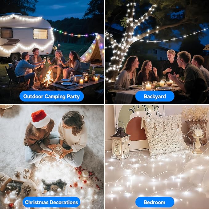 Lakumu 2-in-1 Fairy Lights Battery Operated, 200 LED String Lights with Remote & Timer, 66FT(2×33) Twinkle Lights for Bedroom Waterproof Indoor Outdoor Camping, Christmas Decorations, Cool White