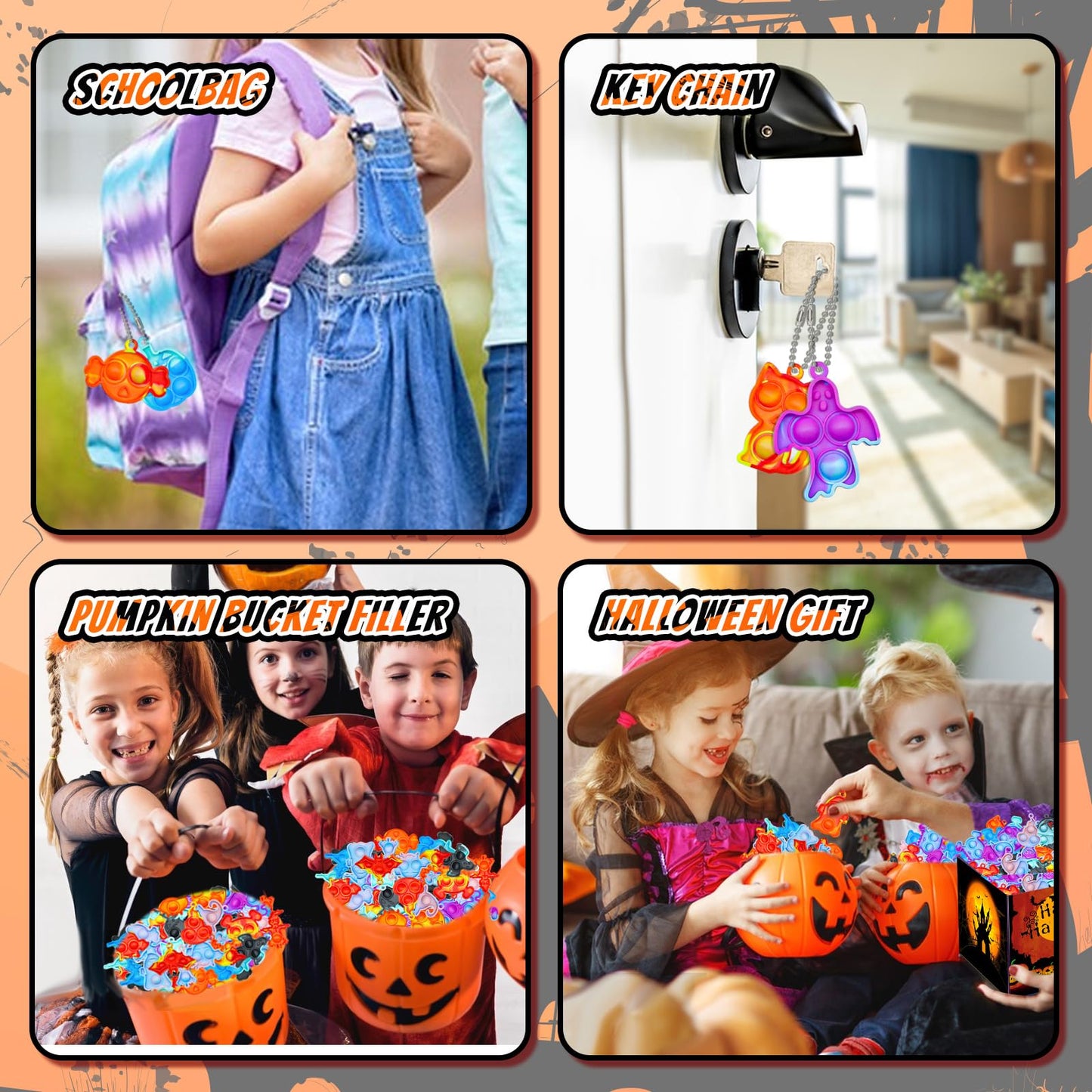 84 PCS Halloween Pop Fidget Toys Pack, Party Favors Supplies for Kids 4-8 8-12, Relieves Stress Anxiety Toys Pop Keychain Bulk, Classroom Rewards