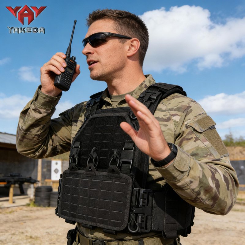 YAKEDA Tactical Outdoor Vest for Men /1000D Nylon Quick Release Laser-Cutting Modular Lightweight Vest (Black2.0)