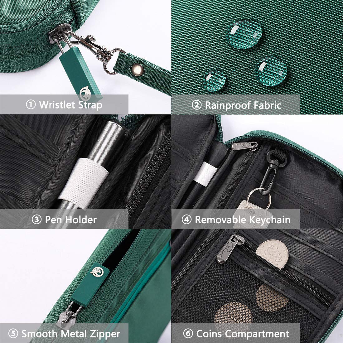 VanFn Travel Wallet Family Passport Holder RFID Blocking Travel Document Organiser Waterproof Holiday Passport Case Men Women for ID Card, Credit Cards, Flight Tickets, Money, Coins (Green)
