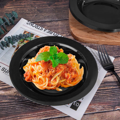 WDF 60pcs Black Plastic Bowls-12 oz Plastic Bowls Black Disposable Soup Bowls, Heavy Duty Disposable Halloween Bowls for Wedding, Party
