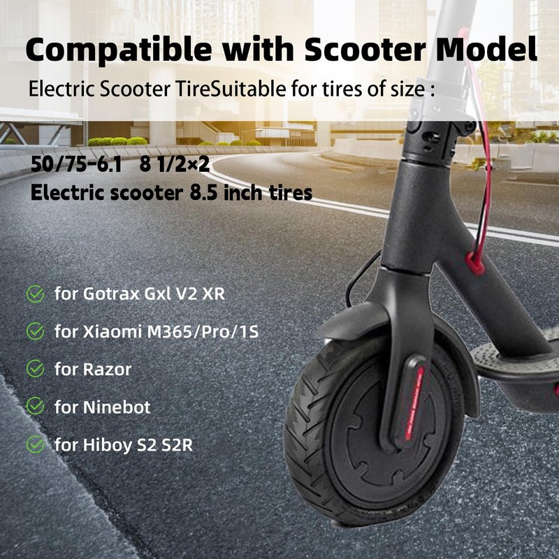 50/75-6.1 scooter tire Replacement, 8.5 Inch Tire and Tube Set,8 1/2×2 Tire and Inner Tubes, for Gotrax Gxl V2/Xiaomi M365/Pro/1S Electric Scooter [Non-Slip] [Shockproof]