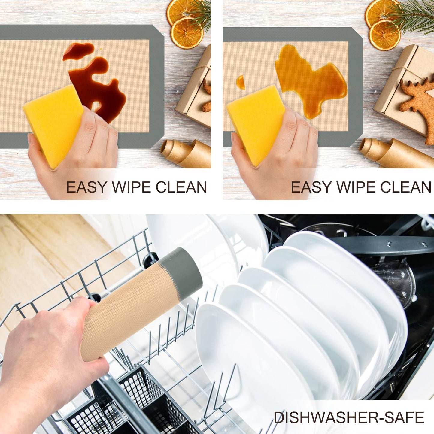 Silicone Baking Mat Set, Nonstick Reusable Liners, 2 Half & 1 Quarter Sheet for Cookies, Bread, Pastry, Dough Prep and Oven Baking