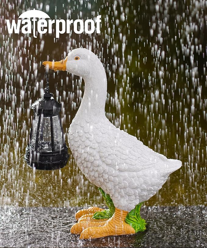 Goose Statues for Garden Decor: Outdoor Figurines Sculpture with Lantern for Yard Porch Lawn Patio Balcony - Gifts for Mom Grandma