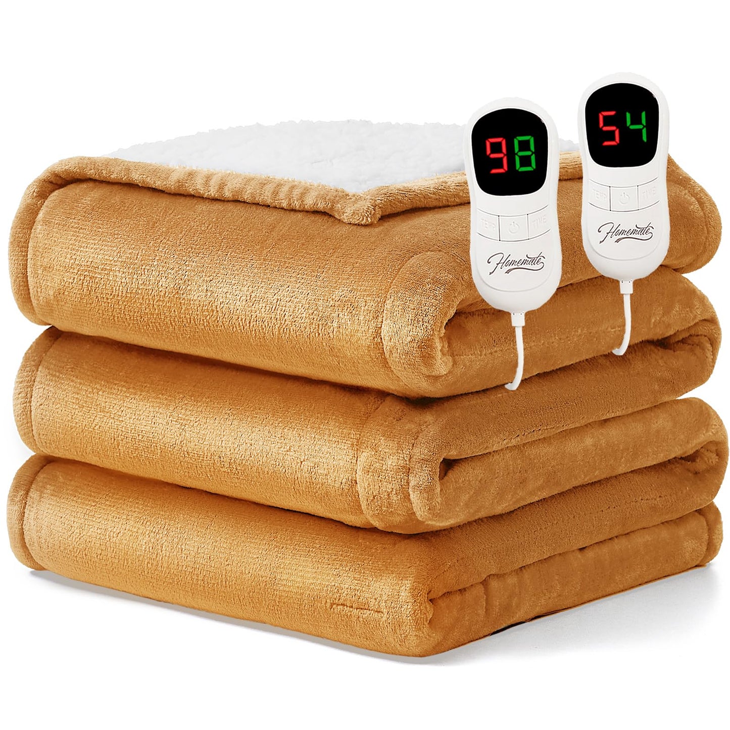 Homemate Heated Blanket Electric Throw - 50"x60" Heating Blanket Throw 1/2/4/6/8 Hours Auto-Off 10 Heat Level Over-Heat Protection Flannel Sherpa ETL Certification