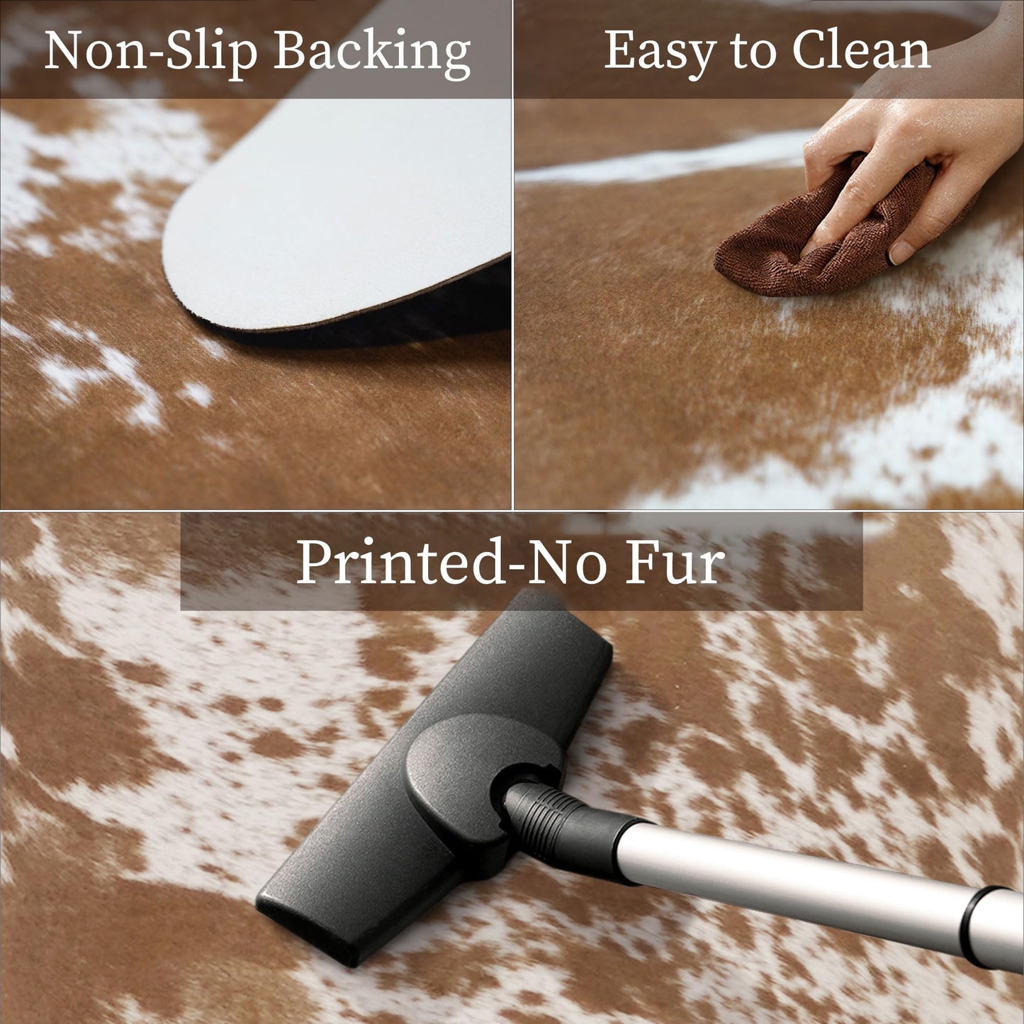Faux Cowhide Rug 4.6x5.2 ft Cow Hide Faux Cowhide for Living Room Bedroom Dining Room Home Office Brown Cow Rug Carpet Western for Home Decor-NO Fur
