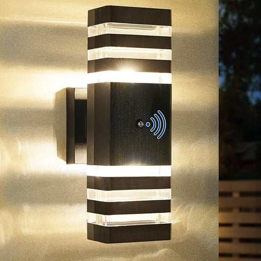 Dusk to Dawn Sensor Outdoor Wall Lights Up Down Porch Lights Modern Exterior Light Fixtures Photocell Waterproof Black Aluminum Housing for Front Porch, Patio, Garage (Use Two E26 Bulbs)