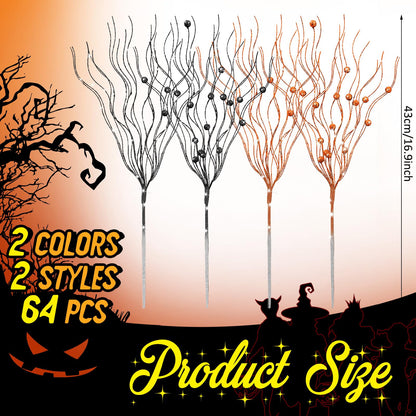 Giegxin 16 Pack Halloween Artificial Glitter Berry Stem, 17 Inches Fall and Thanksgiving Floral Picks Branches for Vase Centerpieces Labor Day Decor Holiday Ornaments(Black, Orange)