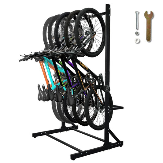 Freestanding 5 Bike Storage Rack for Garage, Hold Multiple Bicycles, Mountain Bikes, Road Bikes, Kids’ Bicycles and E-Bikes
