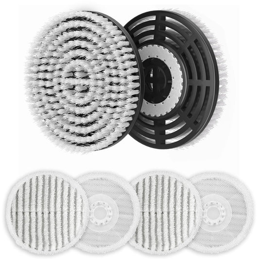 Leemone Steam & Scrub Mop Replacement Pads for Shark S8001 S8002BRN S8200 S8201 S7001 S7201 Series, Heavy Duty Scrub & Daily Clean Kit, Washable Reusable (2 Brush Heads + 4 Microfiber Pads Refills)