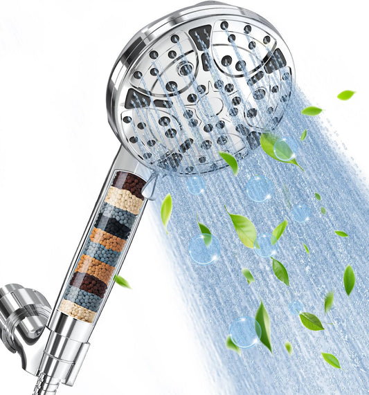 Filtered Shower Head with Handheld: High Pressure 8-Setting Showerhead for Hard Water, Detachable Extra Long 71" Hose, Filters Beads Reduces Chlorine for Dry Skin & Hair, Power Wash for Tub Tile Pets