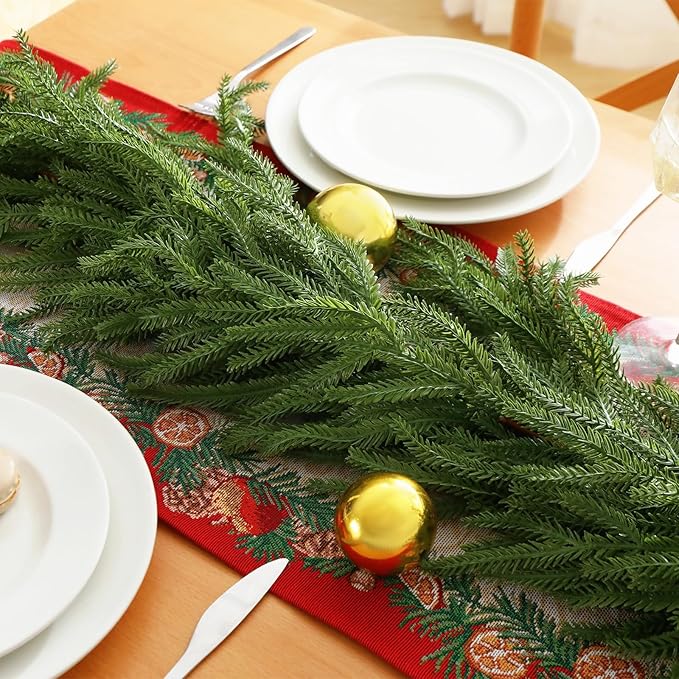 6FT Christmas Norfolk Pine Garland, Realistic Greenery Artificial Garland for Indoor Outdoor Door Porch Fireplace Wall Staircase Holiday Christmas Decor