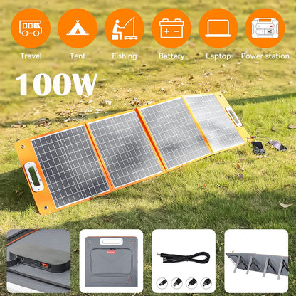 Flashfish 100W 18v Foldable Solar Panel, High-Efficiency Solar Charger with Dc Output & 65W USB.C QC3.0 Port for Portable Power Station, Camping, Travel & Outdoor