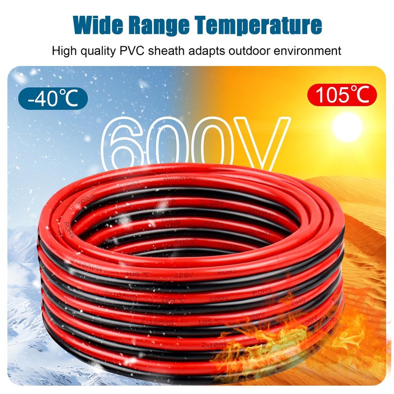 14 Gauge Wire 2 Conductors Copper Wire, 14 AWG Battery Cable Oxygen Free Copper Wire for Solar Panel, Automotive, Trailer, RV and Speaker (14 Gauge 100FT)