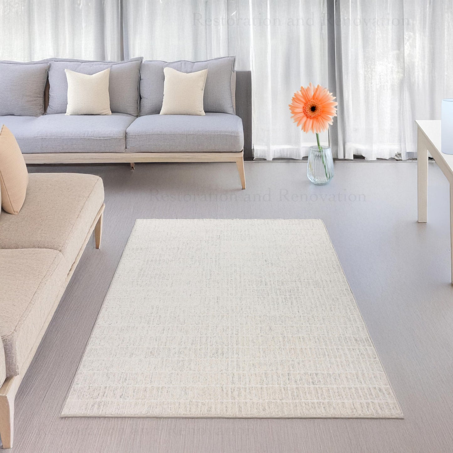RUGORIA Hand-Tufted 100% Wool Area Rug – Unique Modern Geometric Grid Pattern, Soft Plush Textured Carpet for Living Room, Bedroom, Dining Room & Entryway (Grey,Beige, 6' x 9')