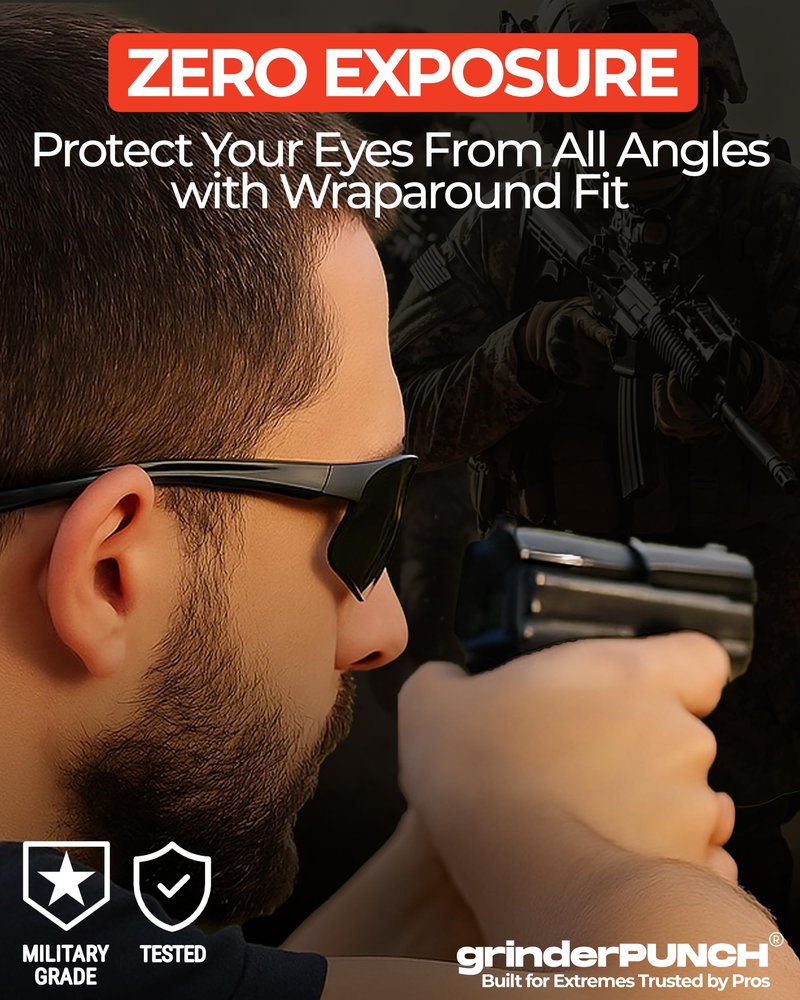 grinderPUNCH Tactical Shooting Glasses Military Grade Impact Resistant Protection 100% UV Lenses ANSI Z87 Safety Glasses (Black)