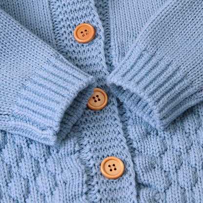 VICROAD Baby Hooded Knitted Rompers Newborn Girls Boys Onesies Warm Sweater Jumpsuit Outfits, Blue, 3-6 Months/66 cm