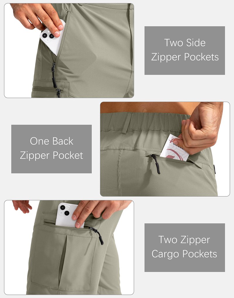 Pudolla Men's Hiking Cargo Shorts 9" Lightweight Outdoor Work Shorts for Men Travel Golf Camping Casual with 5 Zipper Pockets(Grey Sage Medium)