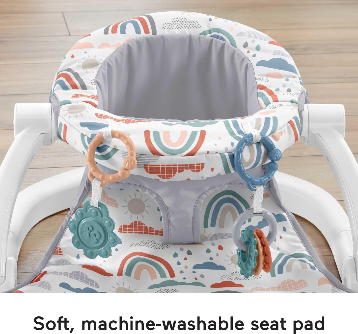 Fisher-Price Portable Baby Chair Sit-Me-Up Floor Seat with Developmental Toys & Machine Washable Seat Pad, Rainbow Showers