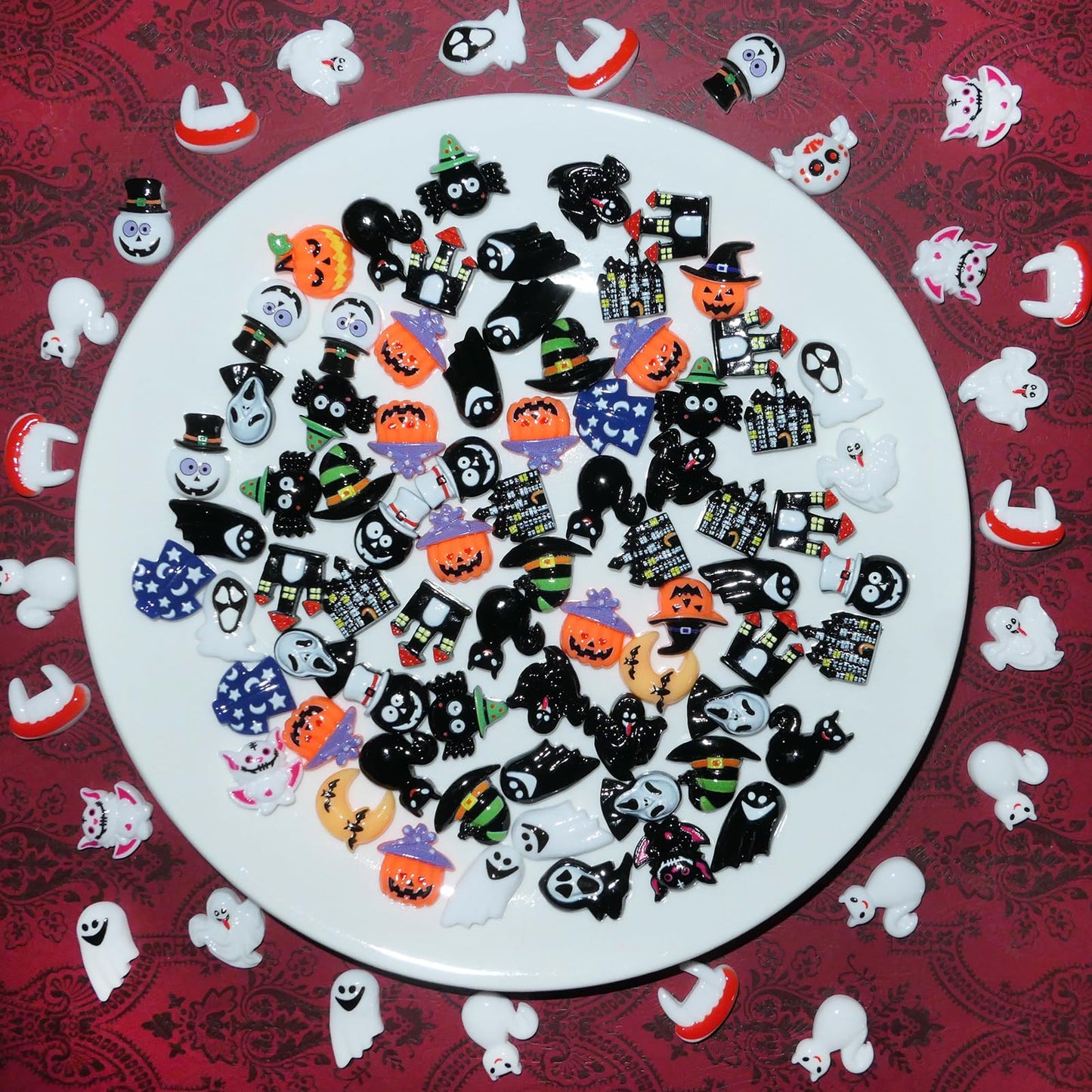 HADDIY Halloween Resin Charms for Crafts,100 Pcs Flatback Slime Charm Beads Miniature Ornaments for Halloween Embellishments Scrapbook and Mini Decorations