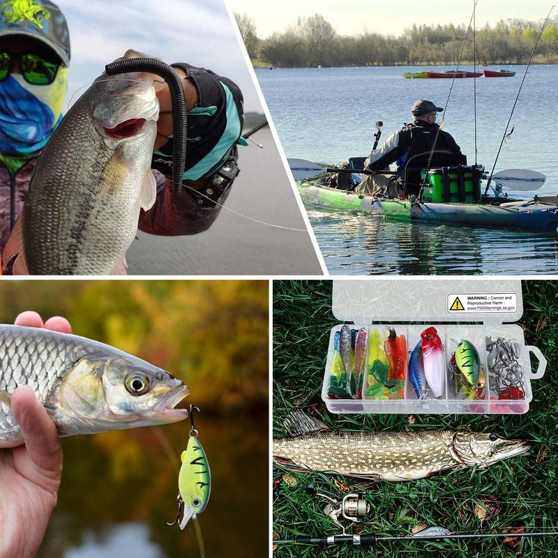 Fishing Lures Kit - 292-Piece Tackle Box with Crankbaits, Hooks & Weights | Perfect Gift for Men - Bass & Trout Fishing