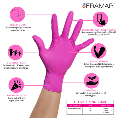 FRAMAR Pink Gloves Disposable Latex Free – Pink Nitrile Gloves Medium, Latex Free Glove Medium, Guantes De Nitrilo, For Hair Dye, Salon, Cleaning, Tattoo, Food Prep, Powder Free – 100 Pack