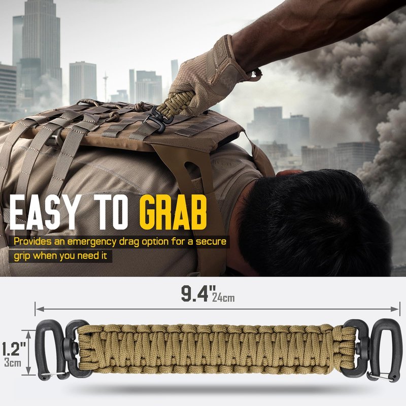 Pitozer Tactical Paracord Handle，9-core Weaving Paracord Strap for Backpack Handle Replacement，Molle Attachment with Plastic Clips for Tactical Bag Accessory,Sling Bags(7.9"/20cm Optimal spacing)