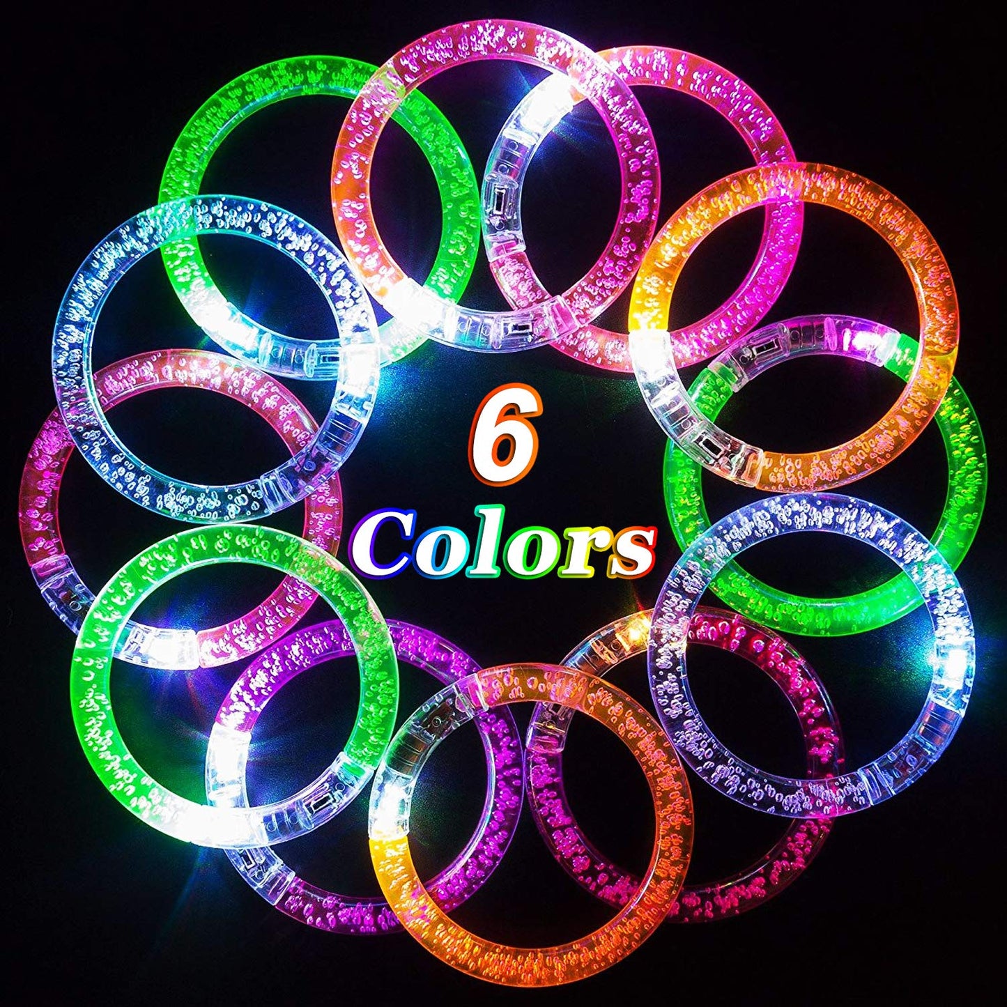 AMENON 24 Pack Glow In The Dark LED Bracelets Party Supplies for Adult, Flashing Light Up Bracelet Glow Sticks Party Favor Treasure Box Toys Classroom, Birthday, Back to School Halloween