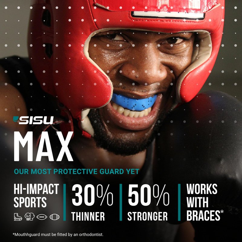 SISU Max Mouthguard, Snow White - 50% Stronger, Maximum Protection for Rugby, MMA, Boxing, Lacrosse, Football, Hockey, High-Impact Sports - Adult Fit, Remoldable Up to 20 Times, Works for Braces