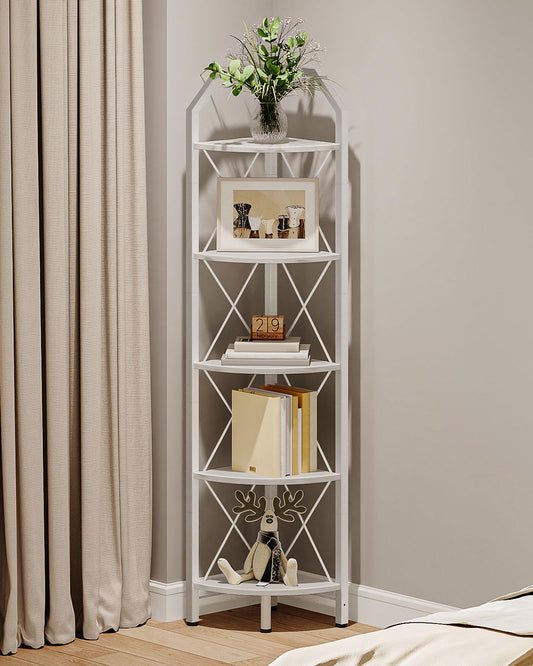 CHOEZON 5-Tier Corner Shelf, Industrial Corner Bookshelf, 59.4" Corner Storage Stand, Plant Stand Display Shelf, Corner Bookcase for Bedroom, Living Room, Home Office, White TCJ10WB
