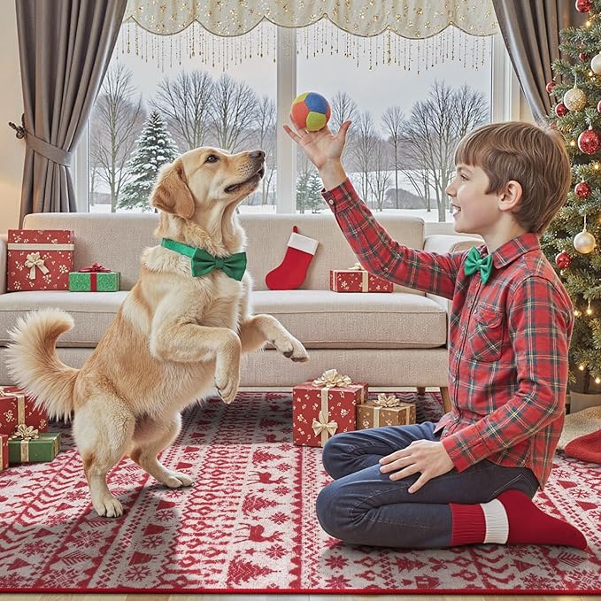 Christmas Runner Rug, 2x6 Red Christmas Kitchen Runner Rug, Non-Slip Washable Indoor Door Mat, Winter Xmas Holiday Floor Decor Carpet Runners for Hallways Bedroom Laundry Room