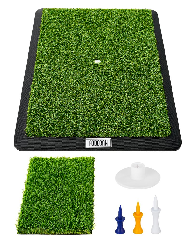 FODESAN Golf Hitting Mat – Golf Gifts Dual Turf Swing Trainer Practice Mat with Replaceable Surfaces & Tees – Indoor/Outdoor, Golf Net & Simulator-Compatible Training Mat for Winter Practice