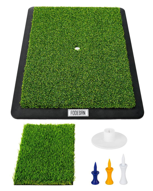 FODESAN Golf Hitting Mat – Golf Gifts Dual Turf Swing Trainer Practice Mat with Replaceable Surfaces & Tees – Indoor/Outdoor, Golf Net & Simulator-Compatible Training Mat for Winter Practice