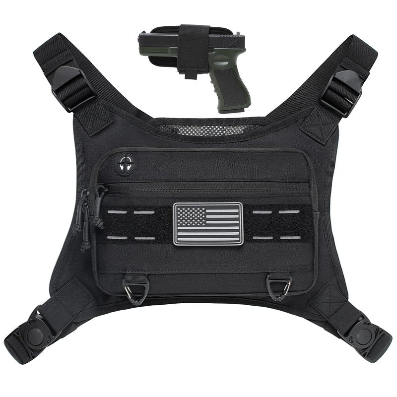 Sports Chest Pack for Men Front Chest Bag Fits Most Pistols Chest Pouch Harness for Running, Hiking, Workouts (Black)