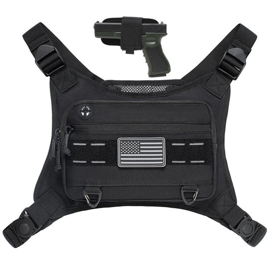 Sports Chest Pack for Men Front Chest Bag Fits Most Pistols Chest Pouch Harness for Running, Hiking, Workouts (Black)