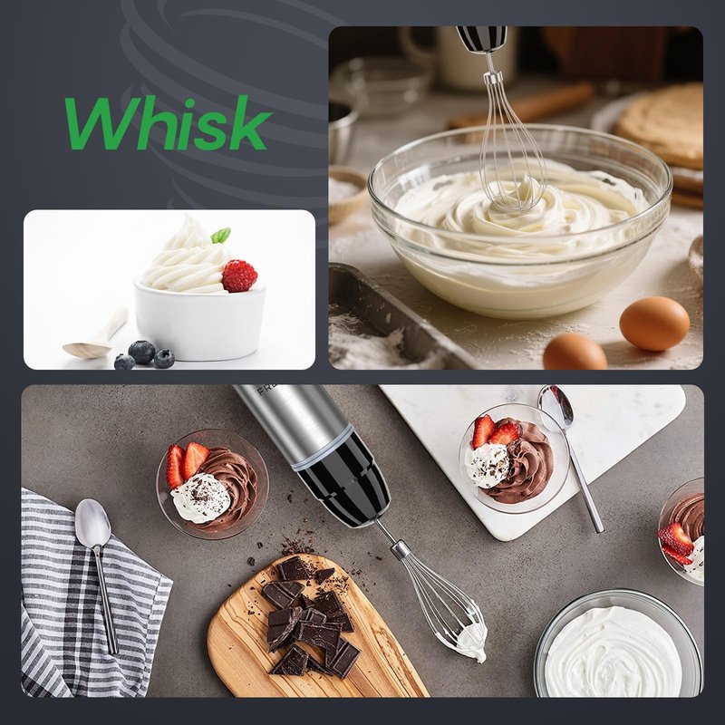 Immersion Blender Handheld, Stainless Steel Hand Electric Stick Mixer with 12-Speeds & Turbo Mode, Powerful 500W Emulsion Blender with Beaker, Chopper & Whisk for Smoothie, Puree, Baby Food