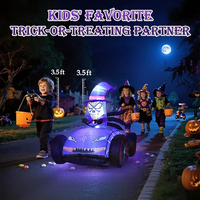 KLYLOP Halloween Toys for Kids, Halloween Inflatables Kids Toys with 3.5FT Remote Control Skull Toys Car, Blow Ups Yard Decor with Built-in LEDs for Holiday Decorations Outdoor for Children