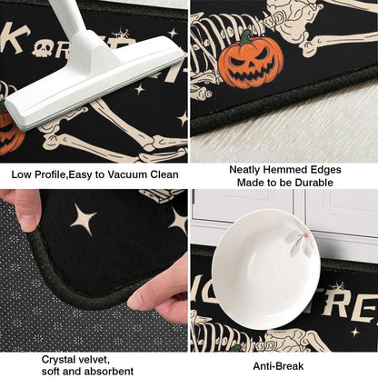 Ghroiep 2 Piece Halloween Kitchen Decor Rugs Set,Skeleton Kitchen Rugs and Mats Non Skid Washable Absorbent Kitchen Accessories Decoration Floor Mats 17"x47"+17"x30"
