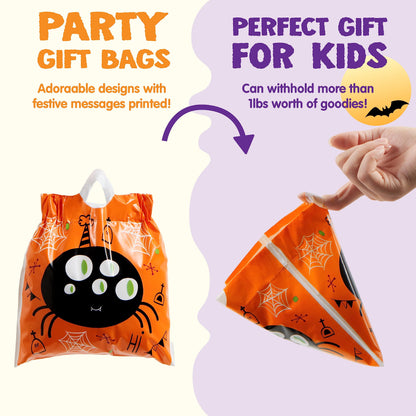 JOYIN 108 PCS Halloween Drawstring Treat Bags with 9 Character Designs, Mini Halloween Goodie Candy Bags, Plastic Gift Bag Bulk for Kids Boys Girls Trick or Treating, Party Favor Supplies